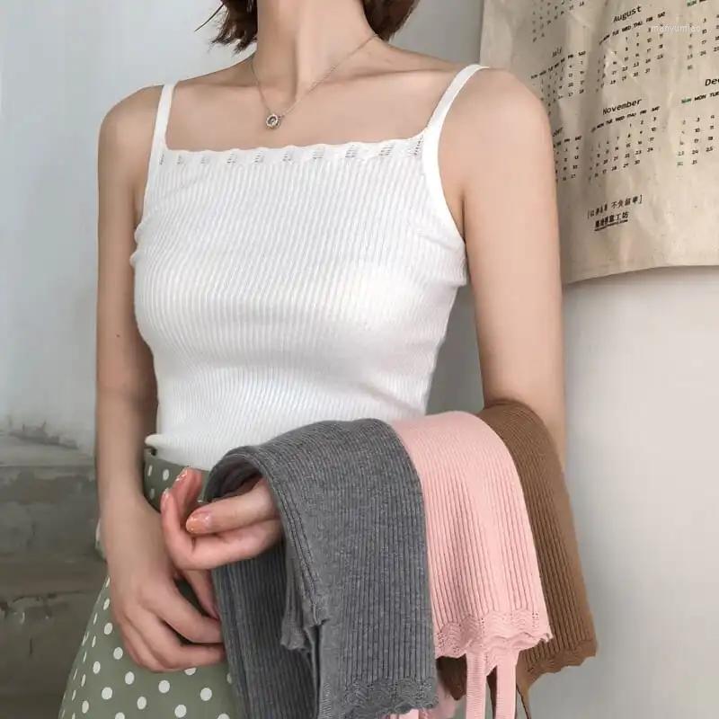 

Women's Tanks Summer Camis Crop Top For Girls Sexy Halter Knitting Vests Tube Tops Aesthetic Crochet Women's Clothing And, Khaki