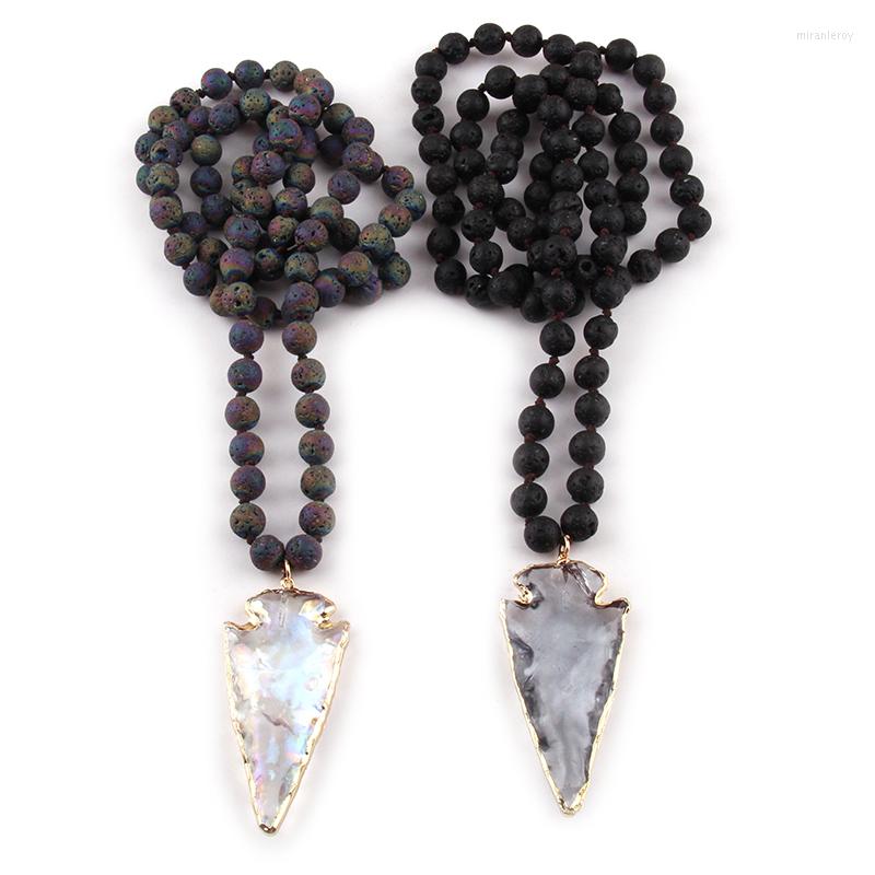 

Choker MOODPC Multi / Black Lave Stone Long Knotted Glass Arrowhead Pendant Necklaces