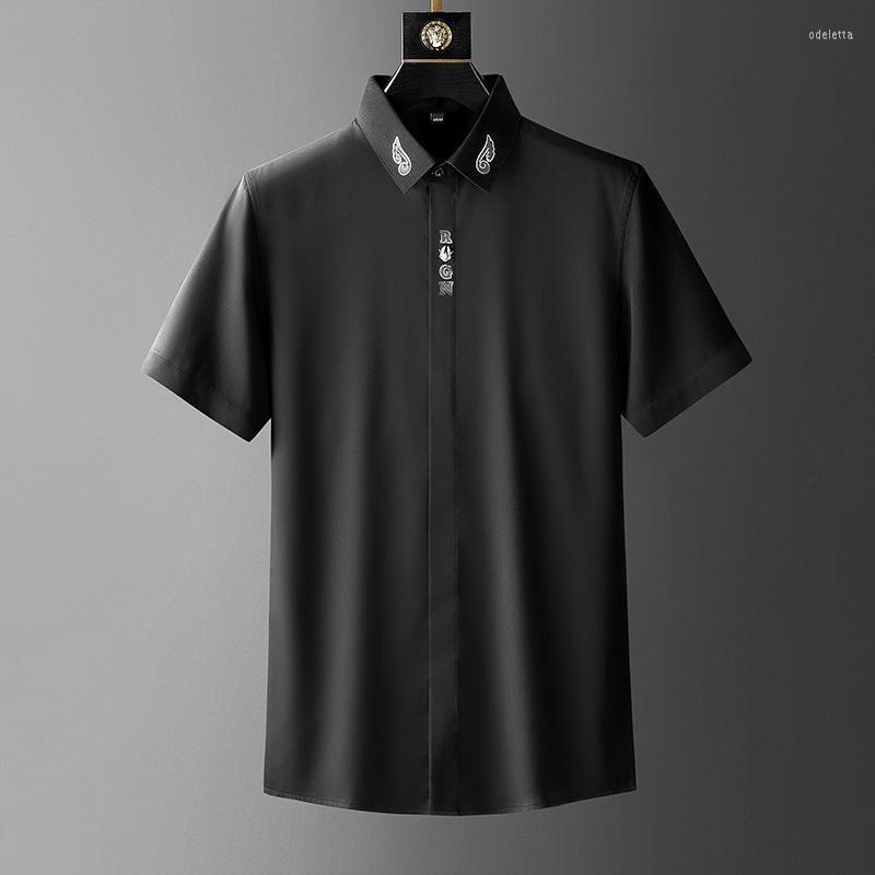 

Men's Casual Shirts High End Design Trendy Diamond Shirt Suitable For Men's Short Sleeved 2023 Summer Stretch Silk Breathable, Black