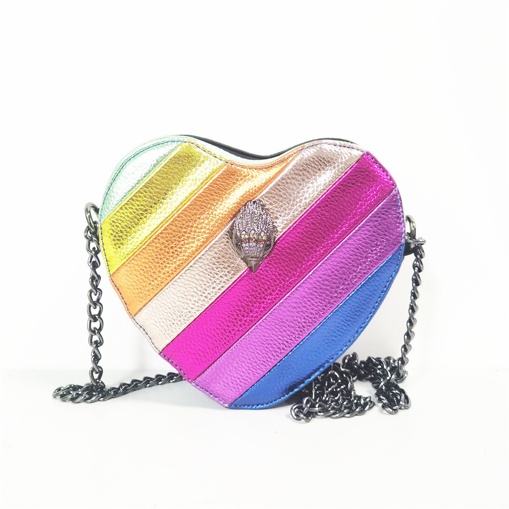 

Kurt Geiger Kensington Mini Heart Chains Bag Lady Luxury Rainbow Crossbody Shoulder Bag Purse Zipper Handbags 5A Level Small Messenger Cross Body Bags, As pic 1-rainbow