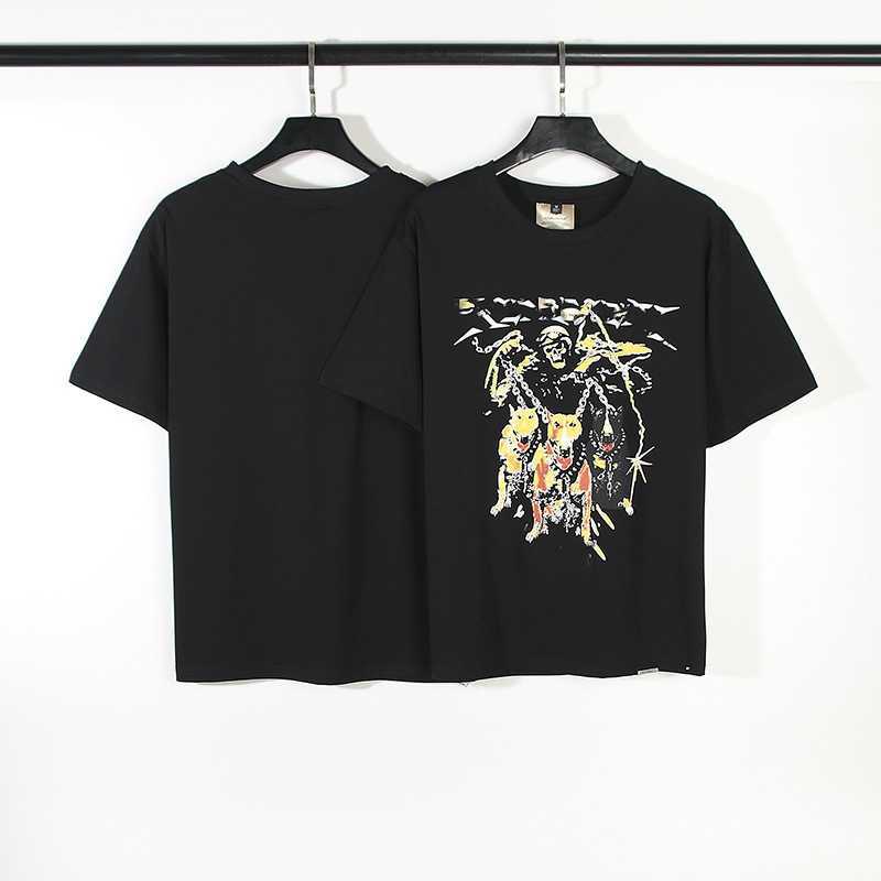 

Men's loose T-shirt American painted graffiti letters high street short sleeve men's and women's same style couple beach T-shirt hellstar, Black