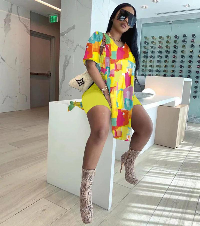 

Women's Tracksuits Summer Casual Printed 2 Piece Sets Women Outfit V-Neck Short Sleeve Slit T Shirt Top Bodycon Shorts Suit Tracksuit, Shenlanse