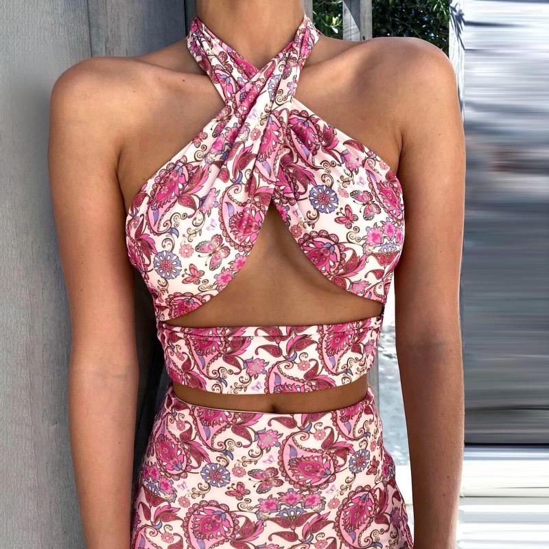 

Camisoles & Tanks Sexy Halter Neck Tie Dye Crop Top For Women Girl Sleeveless Backless V Tank Camisole, Hot pink