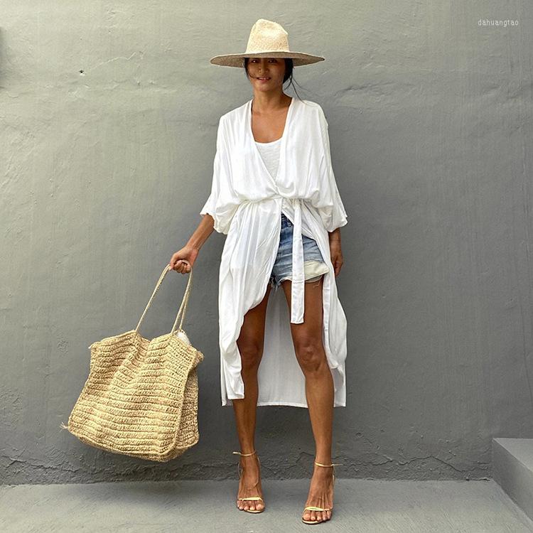 

Women's Swimwear 2023 Summer Spring Black White Beach Kimono Cotton Cover Up Swimsuit Women Bikini Sun Protector Beachwear Robe