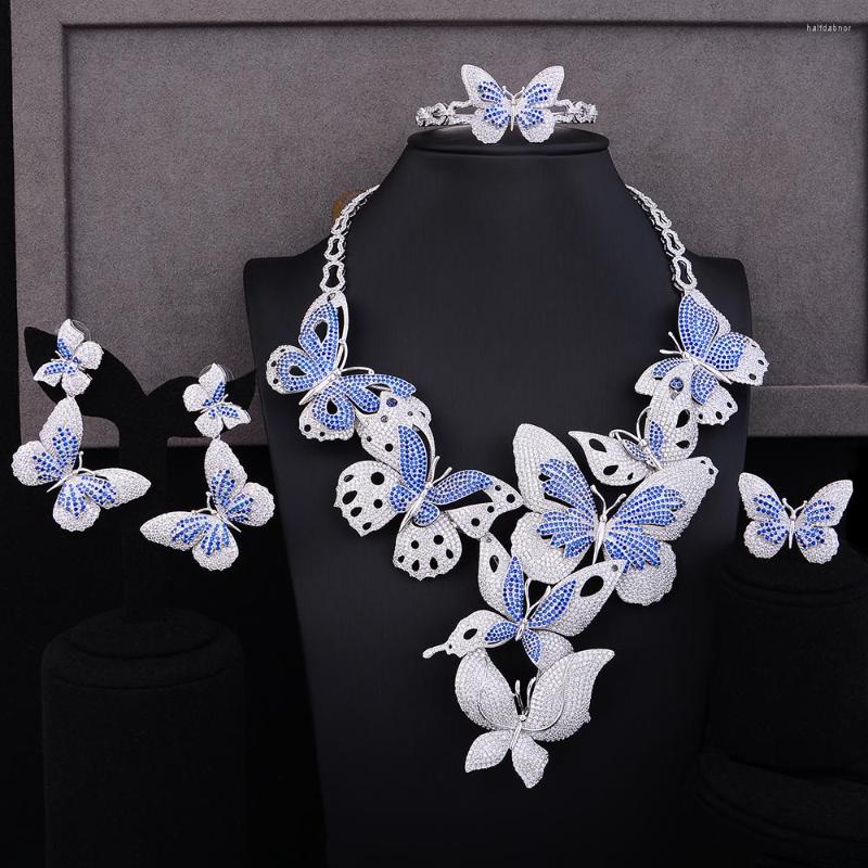 

Necklace Earrings Set GODKI Jimbora 6 Colors Full Butterfly 4PCS For Women Wedding Cubic Zircon CZ Dubai Bridal, Picture shown