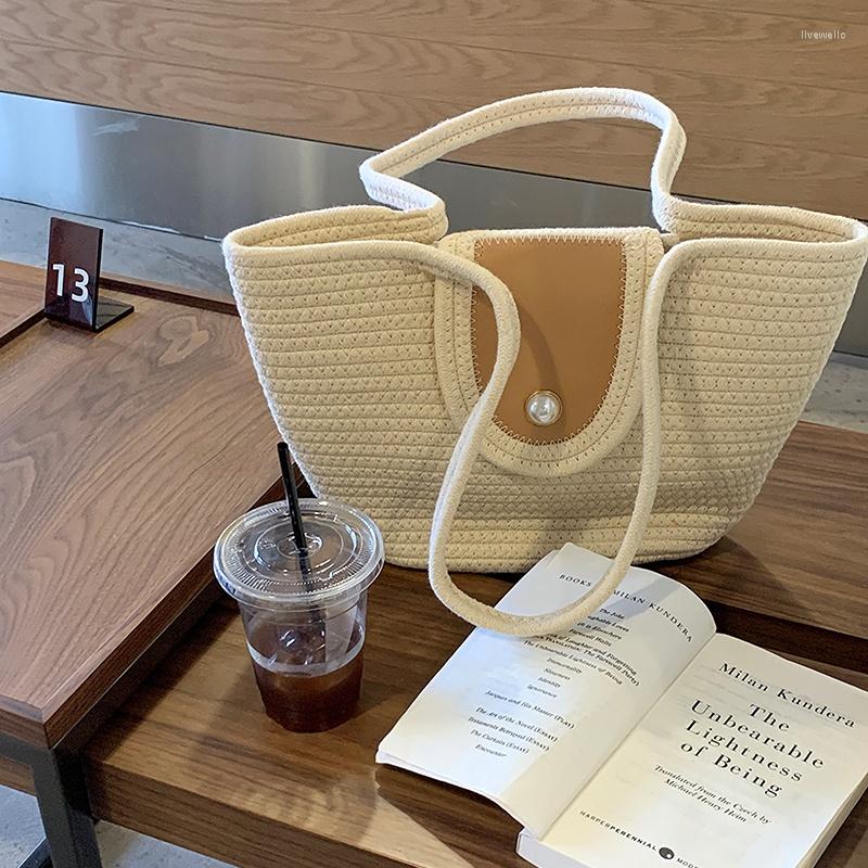 

Evening Bags MBTI Elegant Knitted Womens Shoulder Korean Style Large Capacity Bucket Handbag For Phone Shopper Pearl Casual Underarm Bag, Khaki