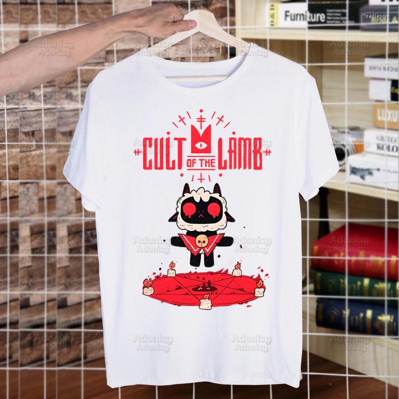 

Men's T Shirts Cartoon Cult Of The Lamb Printed Shirt Men Retro Tops Tees Harajuku Streetwear Hip Hop Male T-Shirts, White1