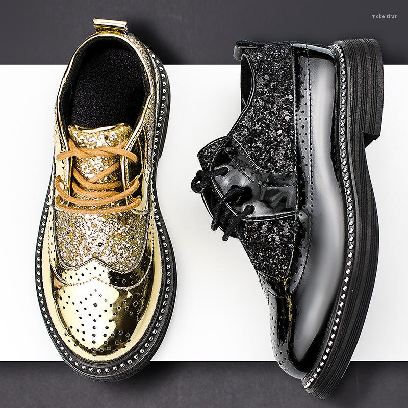 

Flat Shoes Boys Leather Children's Oxford Black British Style Boy Children Wedding Soft Sole Bling 2023 Spring, Golden b