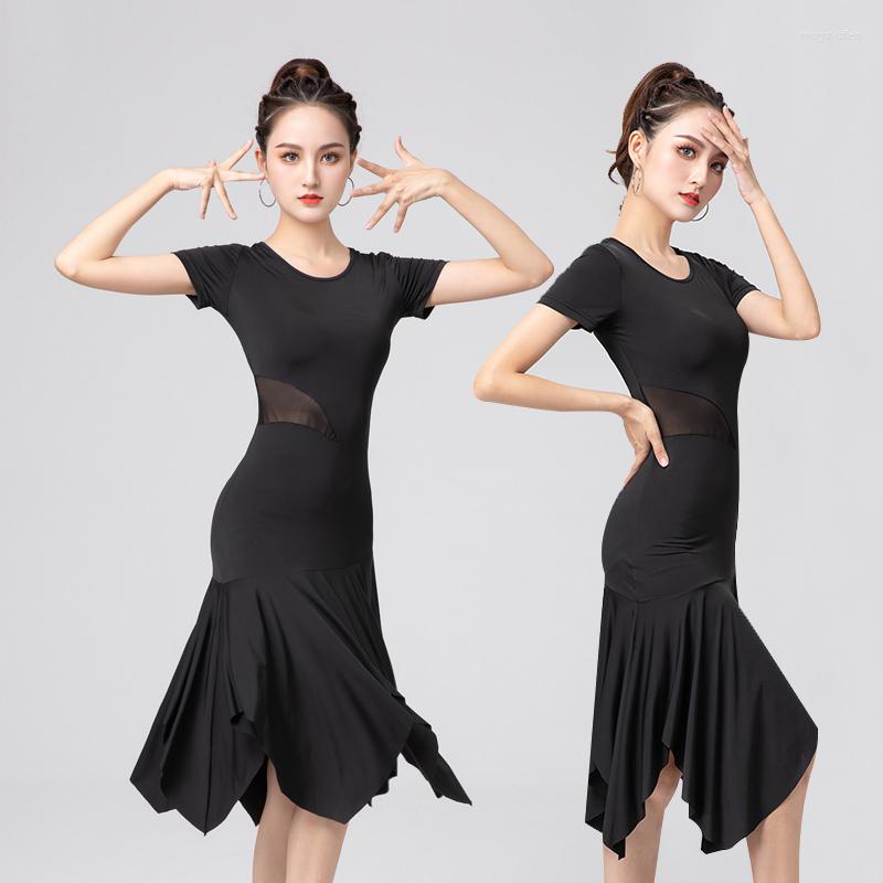 

Stage Wear Summer Latin Dance Dress Adult Women ChaCha Practice Dancewear Samba Rumba Performance Clothes Tango Salsa Costume YS3372, Black dress