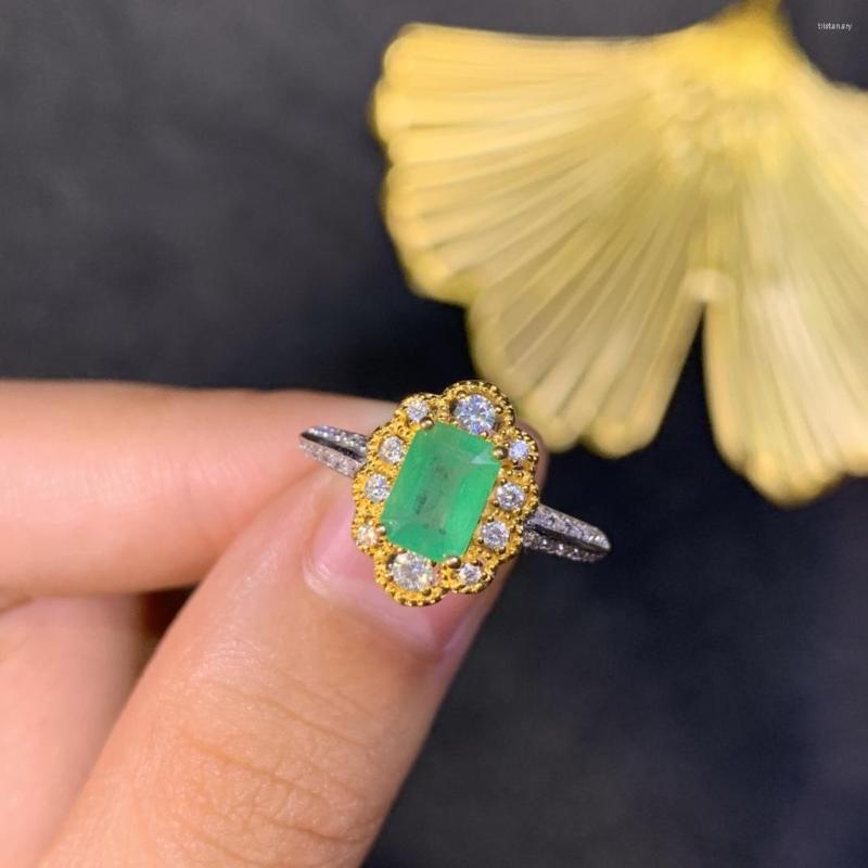 

Cluster Rings SHILOVEM 925 Sterling Silver Natural Emerald Classic Fine Jewelry Women Wedding Gift Wholesale 5 7mm Cj0507884agml