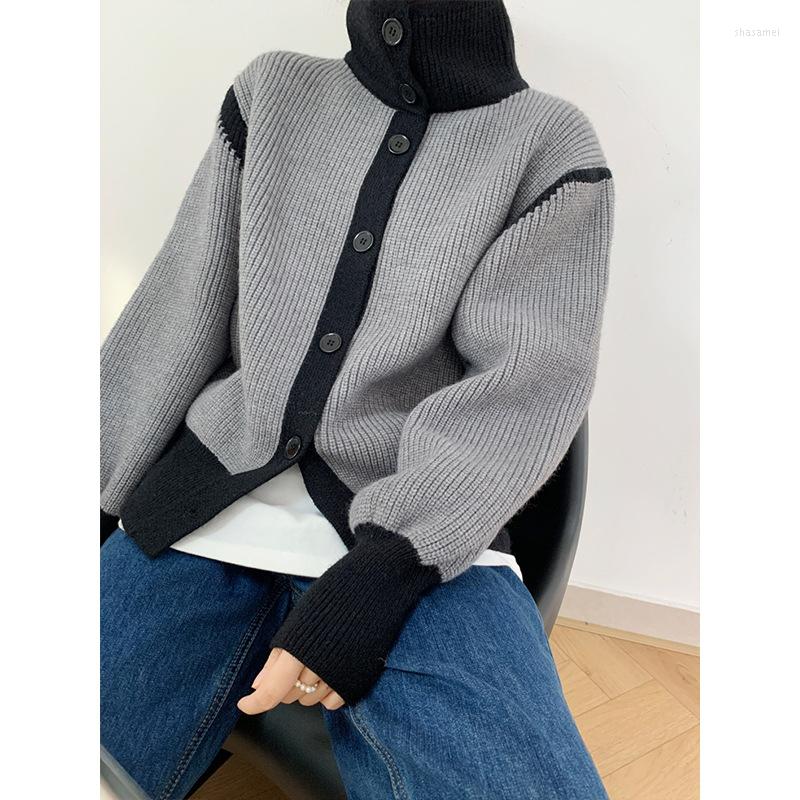 

Women's Knits Winter Cardigan Sweaters Women Spring Autumn Stand-up Collar Loose Single Breasted Fashion Warm Chic Knitted Female Blouse