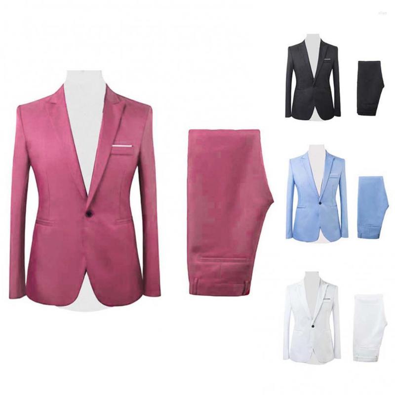 

Men's Suits 2Pcs/Set Men Formal Business Party Solid Color Long Sleeve Blazer Suit Pants, Sapphire blue