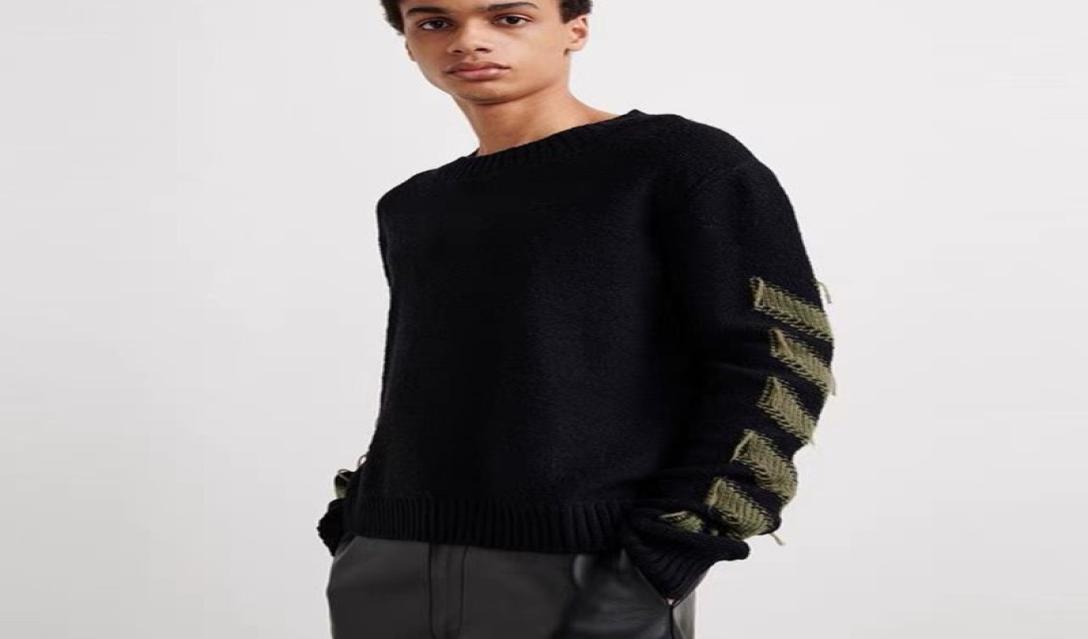 

Off Designer Sweater mens Hoodie Hand Knitted OW Arrow Tassel Cashmere Sweaters High Quality Round Neck Long Sleeve Pullover Hoodi3730166, Black