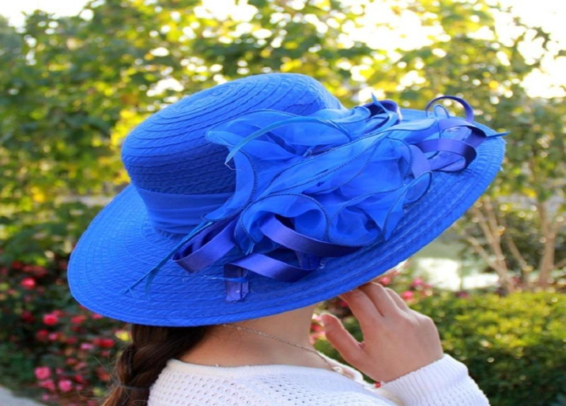 

Fashion Women Mesh Kentucky Derby Church Hat With Floral Summer Wide Brim Cap Wedding Party Hats Beach Sun Protection Caps A1 T2004820068, White