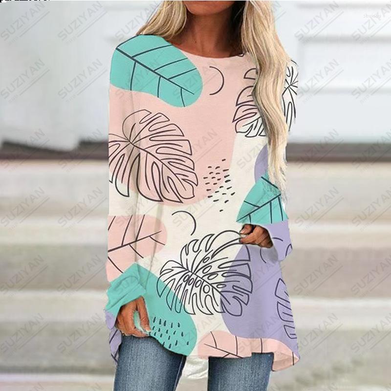 

Casual Dresses 2023 Spring/Summer Women's Leaf 3D Printed Beach Skirt Round Neck Pullover Long Sleeve Hawaiian Style A-line, Smtpml089wa
