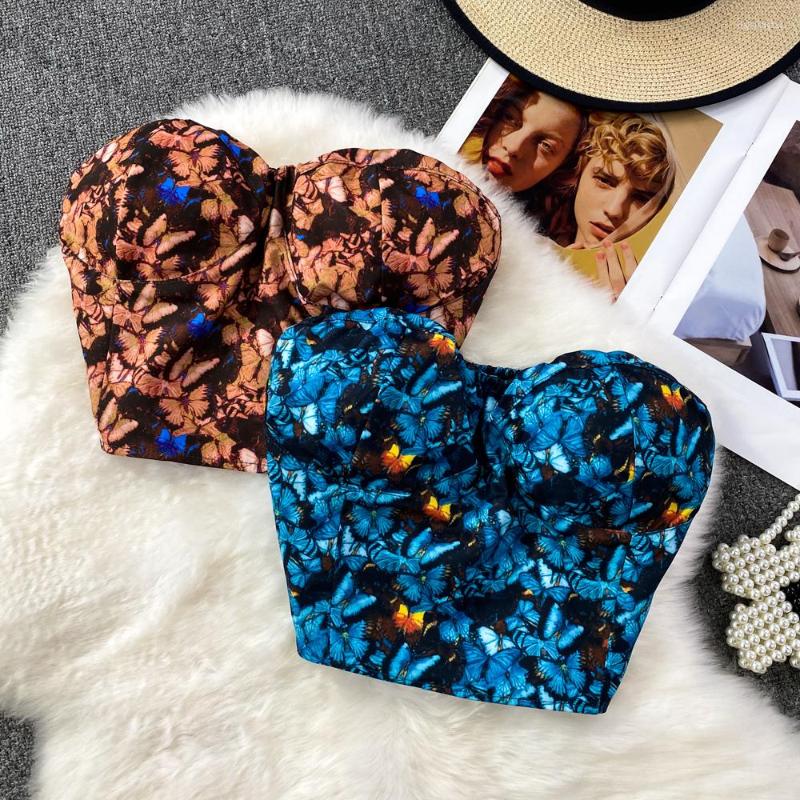 

Women's Tanks Sexy Strapless Camis For Women Almighty Casual Floral Print Fashion Skinny Femme Corset Crop Tank Tops With Built In Bras, Brown