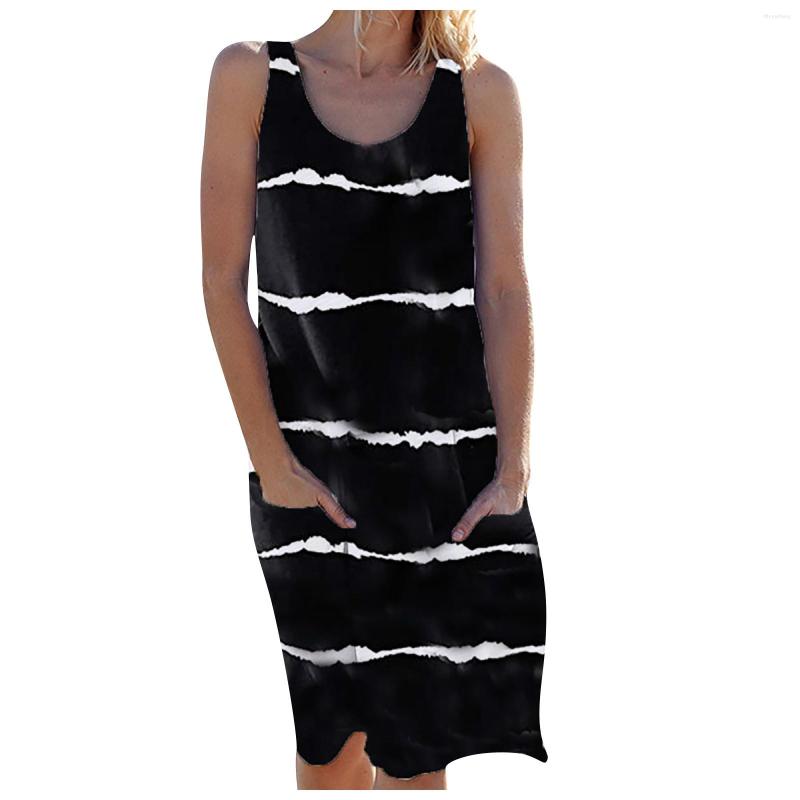 

Casual Dresses Women' Summer Sundress 2023 Beach For Women Striped Print Tank Dress Vestido Sukienki Elbise Jurken, Black