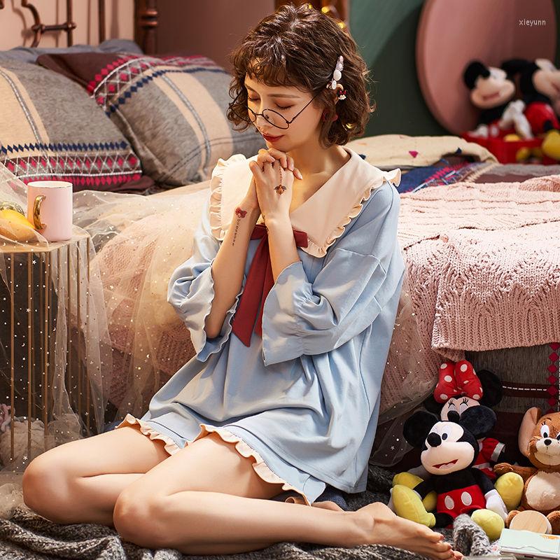 

Women's Sleepwear Pajama Sets Women Fresh Summer Korean Lovely Ruffles Kawaii Bowknot Femme Nightwear Friends Oversize Fashion Womens, Am22502