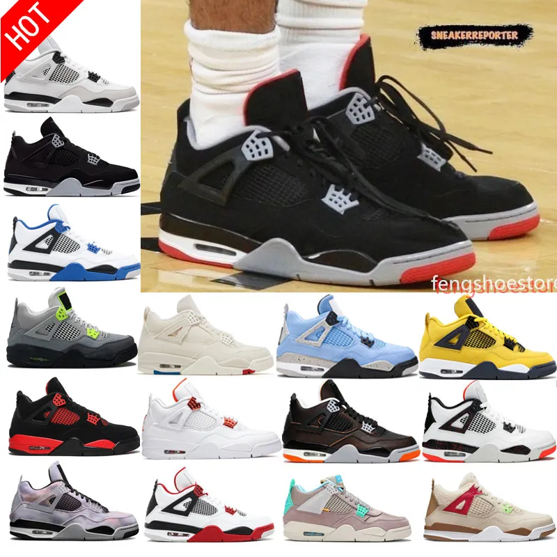 

New Jumpman 4s Iv 4 Basketball Shoes Fire Red University Blue Military Black Cat Sail Cement Hyper Royal Motorsport White Cement Lightning M, 32#