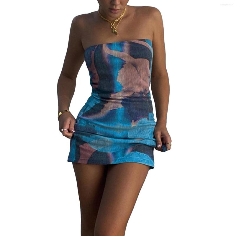 

Casual Dresses Women's Bodycon Tube Mini Dress Tie Dye Print Fashion Sleeveless Strapless Sexy Streetwear Party Elegant Short, Mixed color
