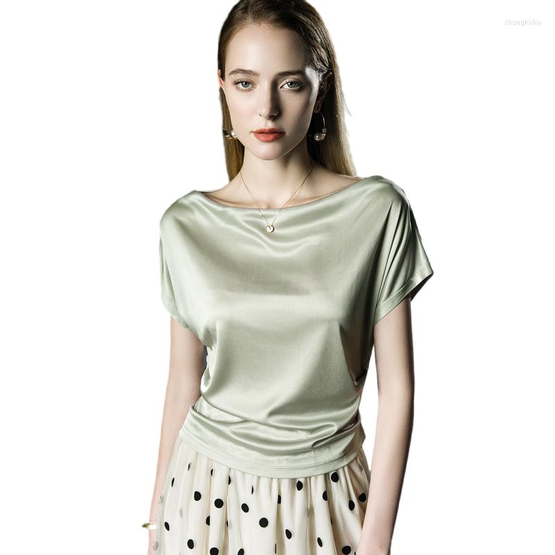 

Women' T Shirts Women Mercerized Cotton T-shirt Slash Neck Short Sleeve Solid Color All Match Lady Top For Summer Spring Casual Shirt, Emerald green