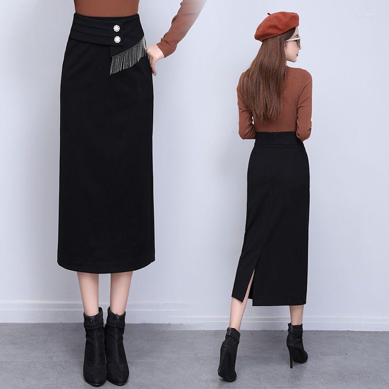 

Skirts Black Buttocks Wrapped Skirt Half Length For Women Spring Autumn Mid Westernized Split One Step Female
