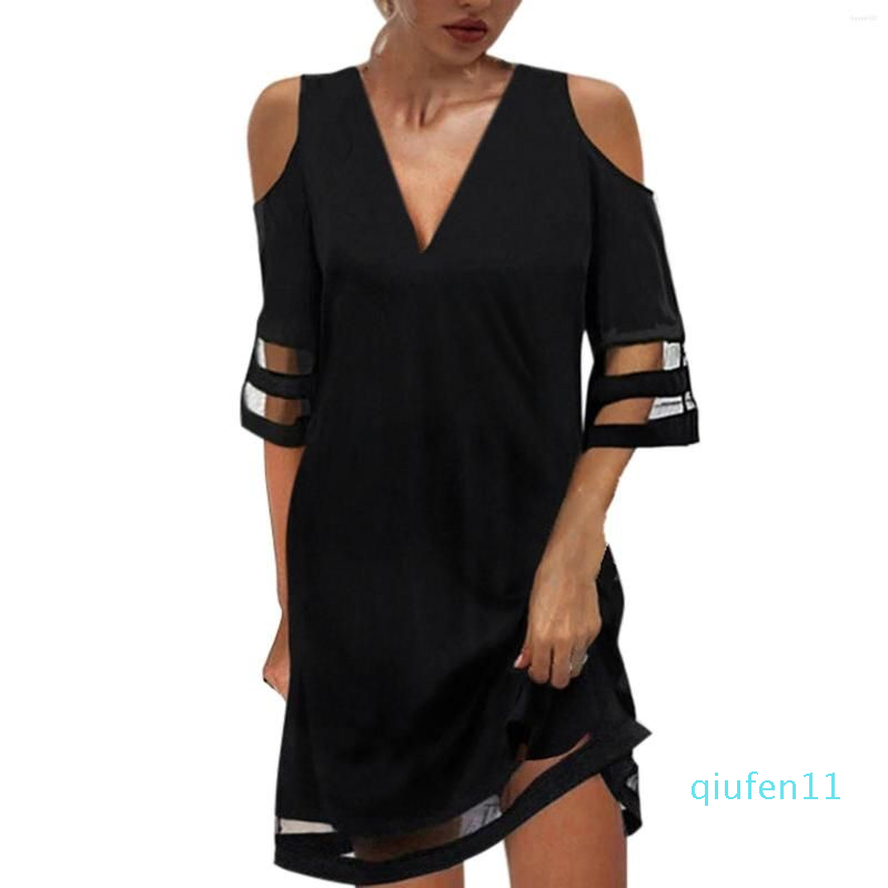 

Casual Dresses In Women Tunic Dress Women's Summer V Neck Short Sleeve Cold Shoulder, Black