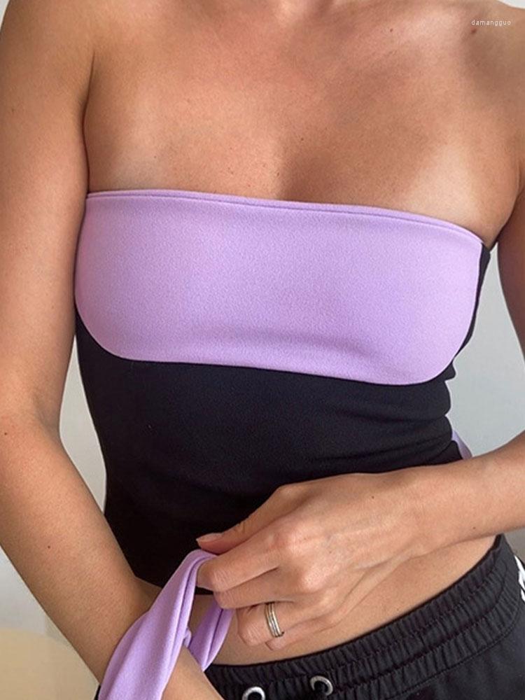 

Women' Tanks Summer Contrast Off Shoulder Crop Tops Women Sexy Corset Sleeveless Backless Basic Rib Tank 2023 Y2K Aesthetic Fashion Top, Purple