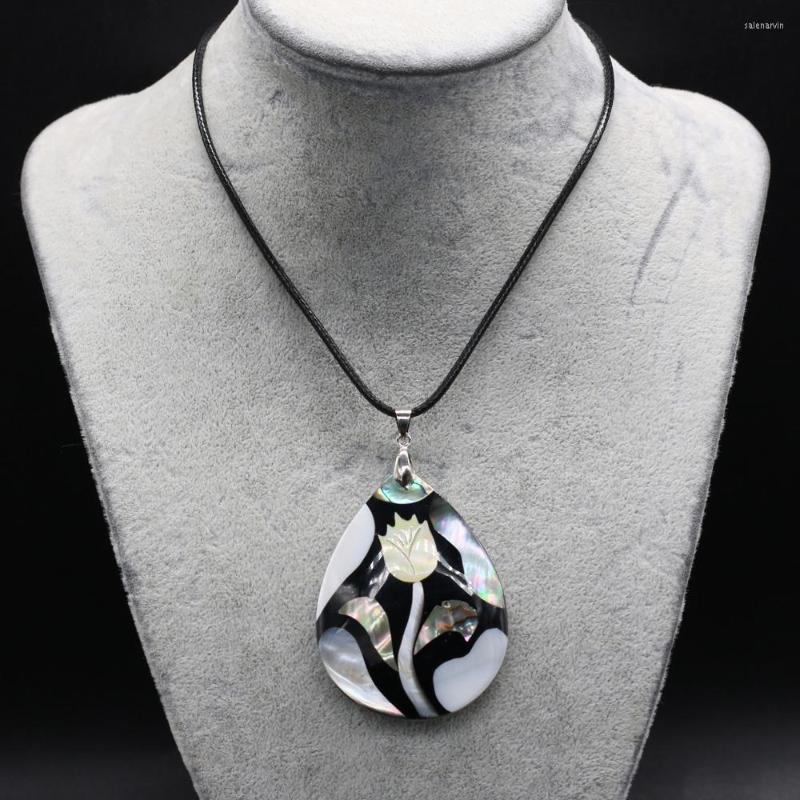 

Chains Natural Shell Necklace With Drop-Shaped Rose Flower Pendant Leather Cord 2MM Charms For Elegant Women Love Romantic Gift