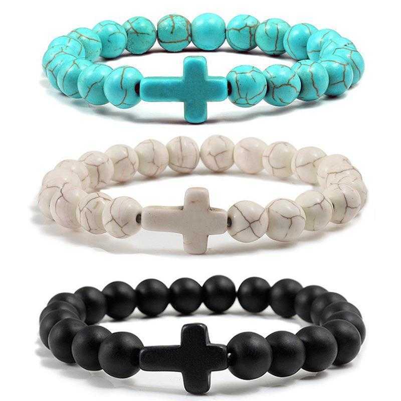 

Ornament Turquoise Bracelet Cross Volcanic Rock Frosted Hand Ring Filament Yoga