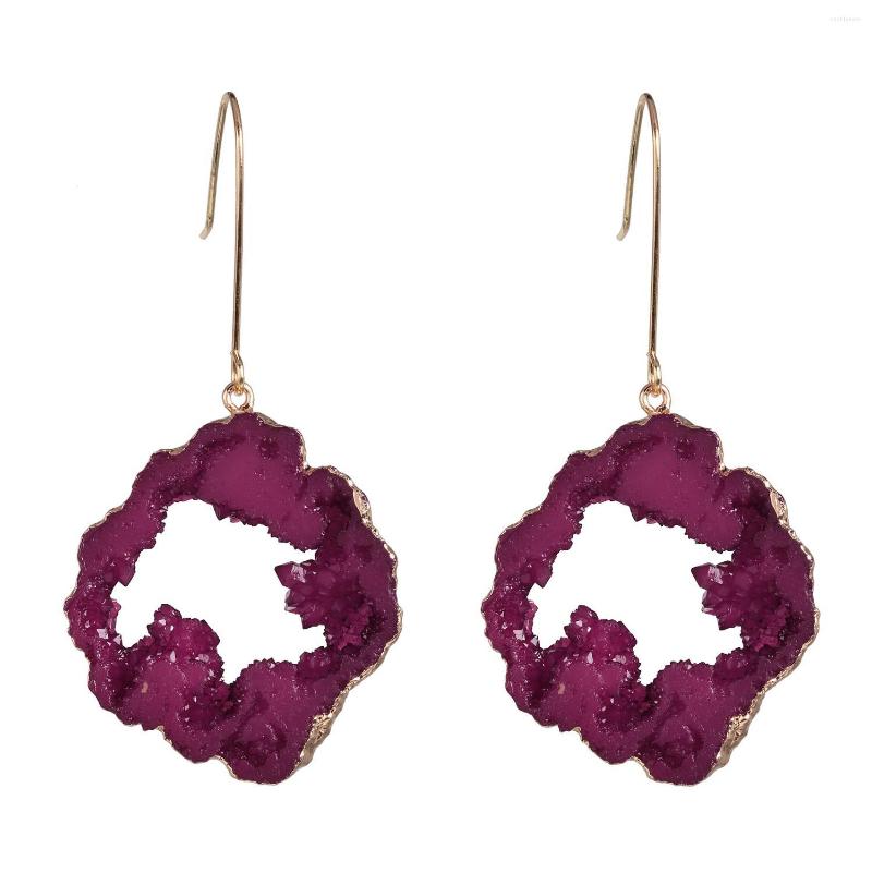 

Dangle Earrings Vintage Green White Purple Earring For Women Bohemian Irregular Hollow Out Metal Resin Long Pendientes Jewelry