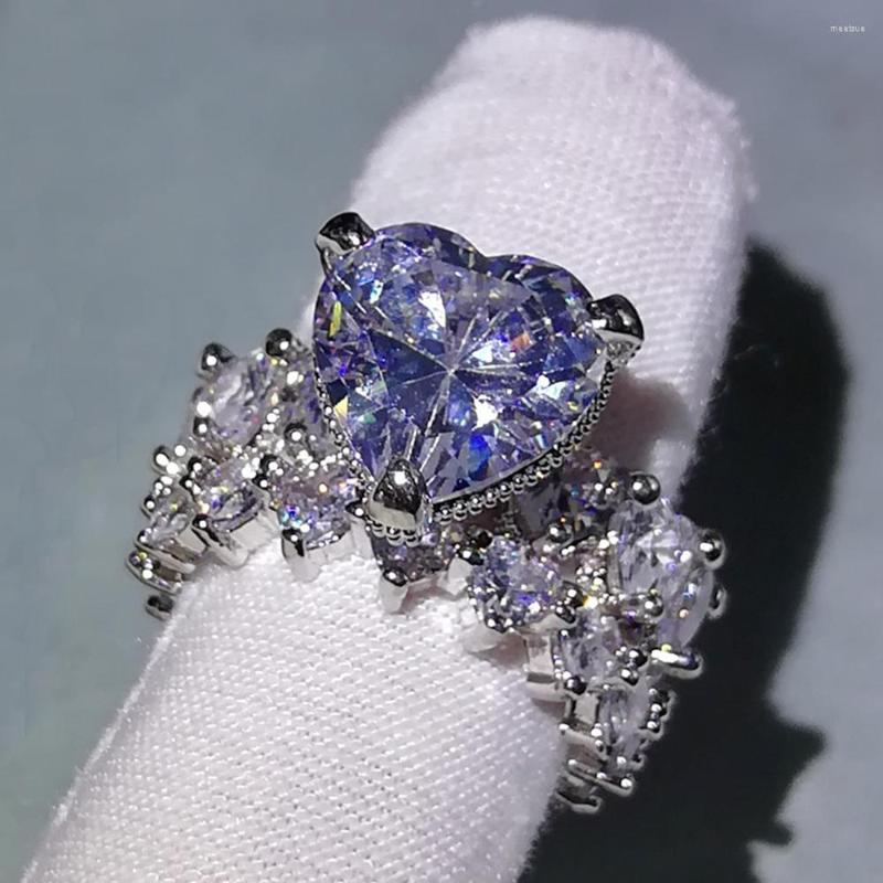 

Cluster Rings WPB Advanced Design Women Heart Diamond Set Ring Female Bright Zircon Luxury Jewelry Wedding Girl's Holiday Gift Party