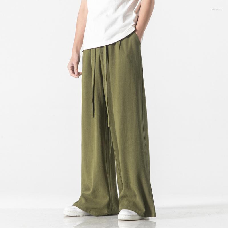 

Men's Pants Men's Thin Cotton Linen Chinese Ancient Style Large Size Wide Leg Straight Elastic Waist Belt Loose Casual Trousers, Black