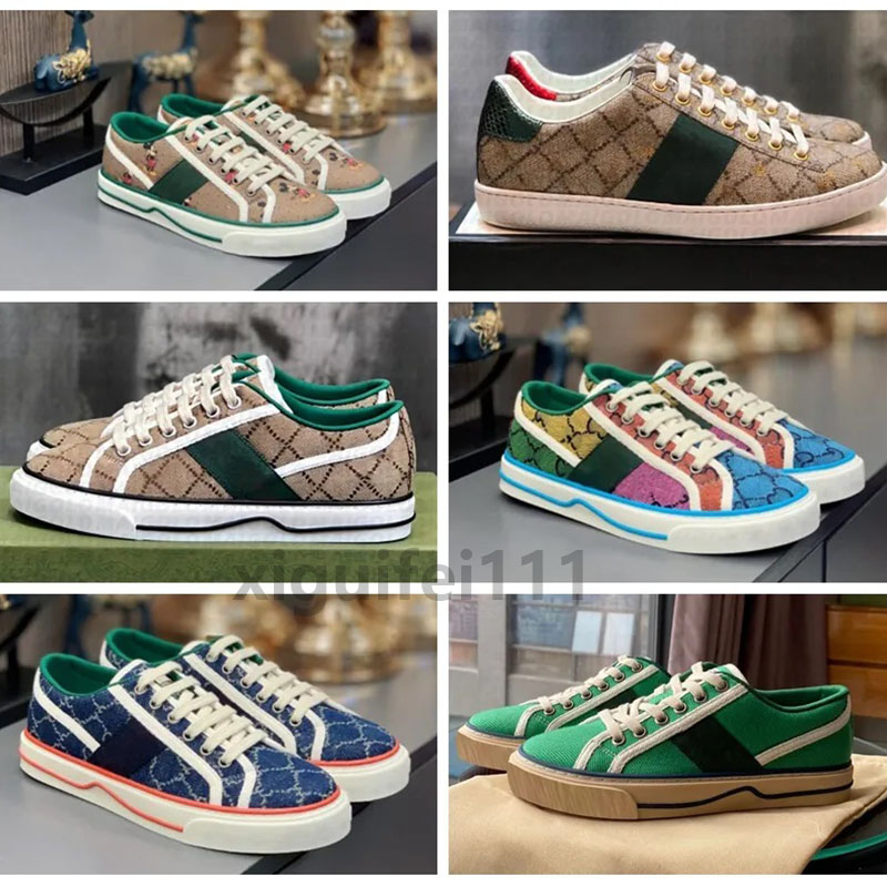 

Luxurys Designers Tennis 1977 Canvas Casual shoes Womens Shoe Green And Red Web Stripe Rubber Sole Stretch Cotton Low Top Mens Sneakers