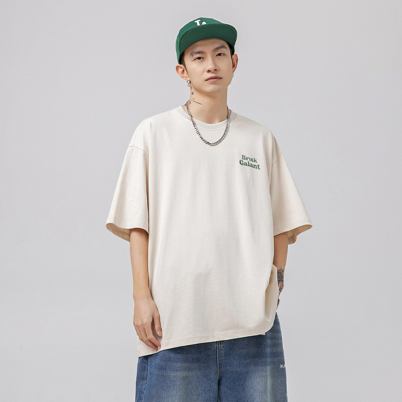 

Men's T-Shirts Japanese men's fashion tide brand letters printed short-sleeved T-shirt men's summer new American high street loose cotton body shirt, Khaki