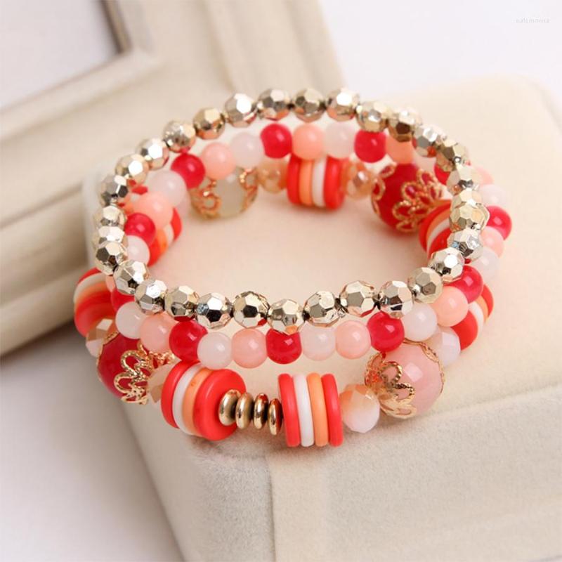 

Link Bracelets 3Pcs/set Bohemian Round Beaded Carved Bracelet Bangle Set For Women Girls Metal Party Vintage Jewelry Gifts Wholesale