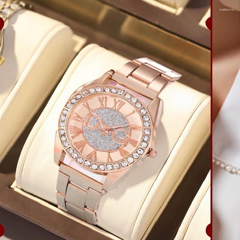 

Wristwatches Relogio Damsk DQG Casual Watch Quartz Woman Korean Style Steel Band Diamond Lover Luxury Brands Women Wristwatch Watches, Purple rose gold