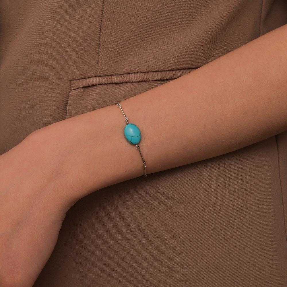 

Vintage Fashion Geometry Pattern Oval Turquoise Bracelet Adjustable Bangle Metal Ornament