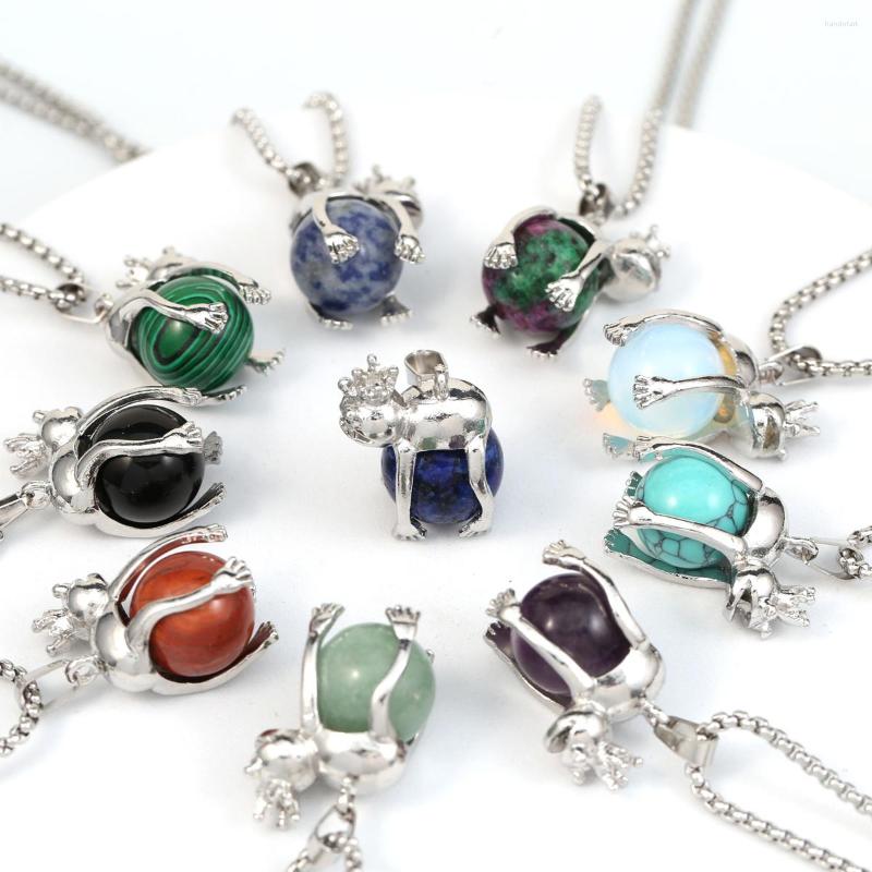 

Pendant Necklaces Natural Stone Pendants Necklace Ball Shape Healing Crystal Agate Sika Deer Alloy Stainless Steel Chain For Jewelry