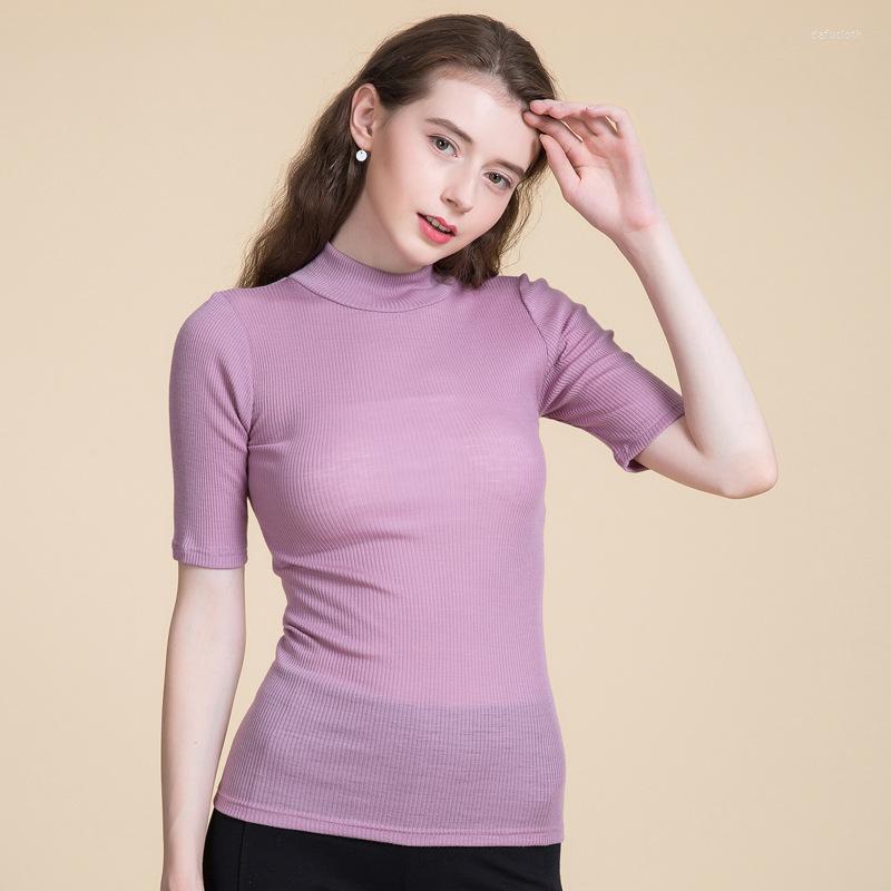 

Women's Sweaters Spring Pure Cardigan Women's Pullover Half Height Round Neck Seamless Medium Sleeve Thin Sweater Knitting Bottoming, Black
