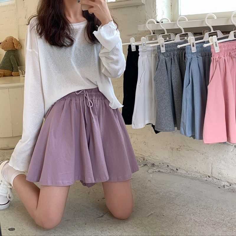 

Women's Shorts High Waisted A-line Half Length Skirt Pants for Female dents Versatile and Slim Elastic Waist Wide Leg Short Skirt Pants AA230508, Sky blue