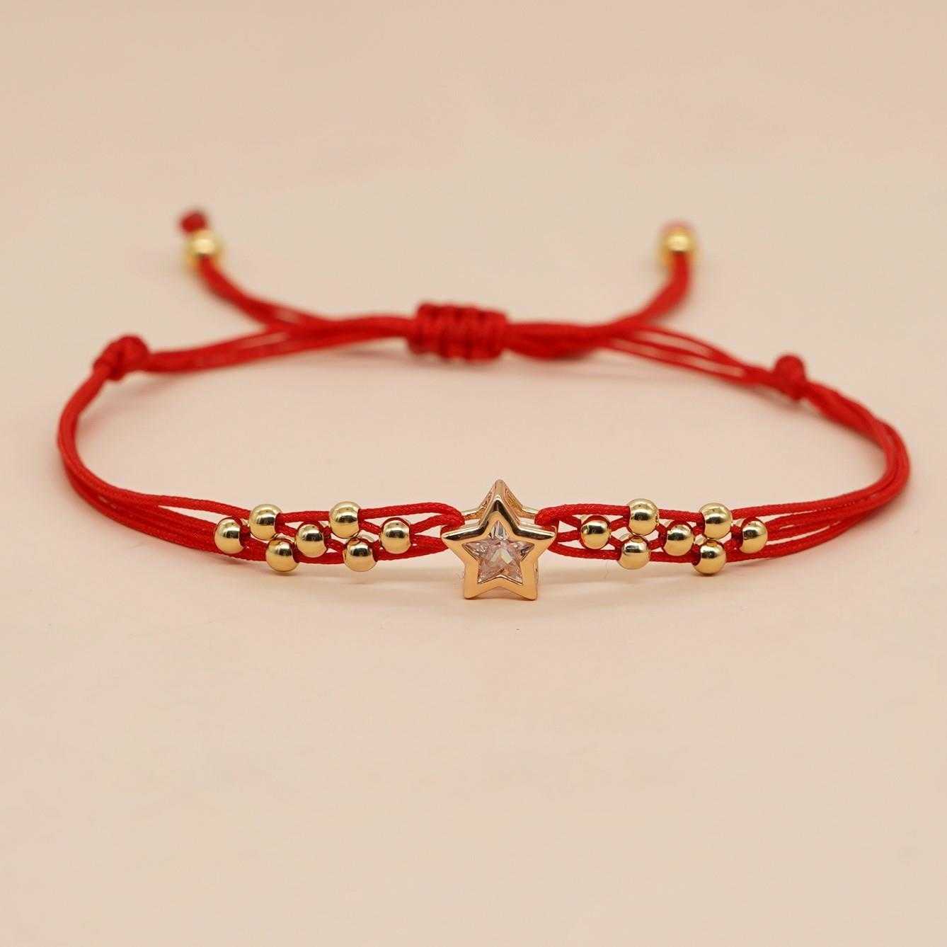 

Bohemian Trend Five Pointed Bracelet Star Peach Heart Gold Copper Bead Carrying Strap Unisex