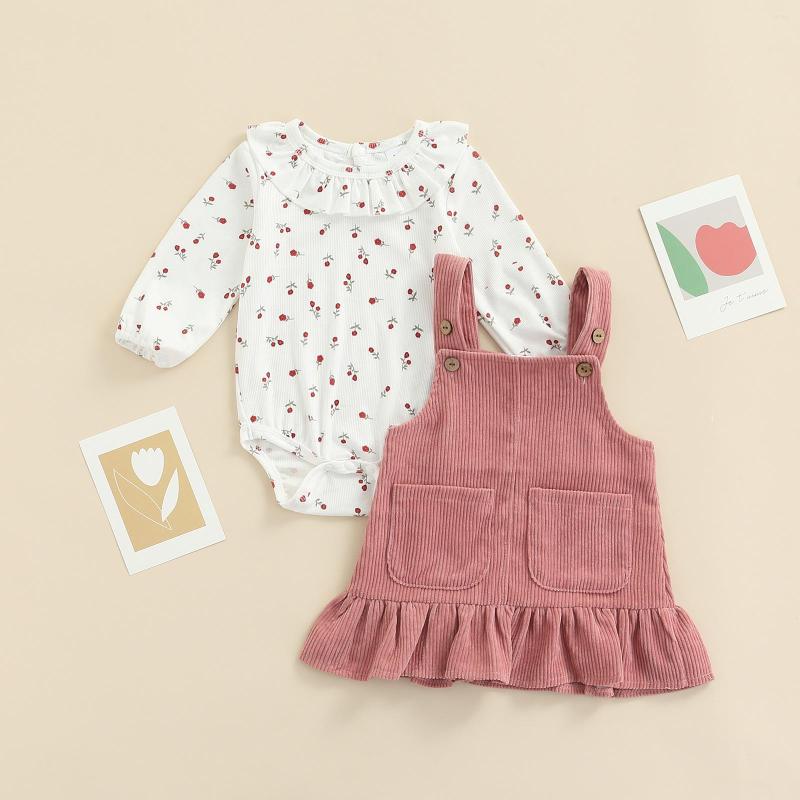 

Clothing Sets Baby Girl Outfit Set Born Toddler Girls Clothes Long Sleeve Floral Printed Romper Tops Corduroy Suspender Skirt Infant, Picture shown