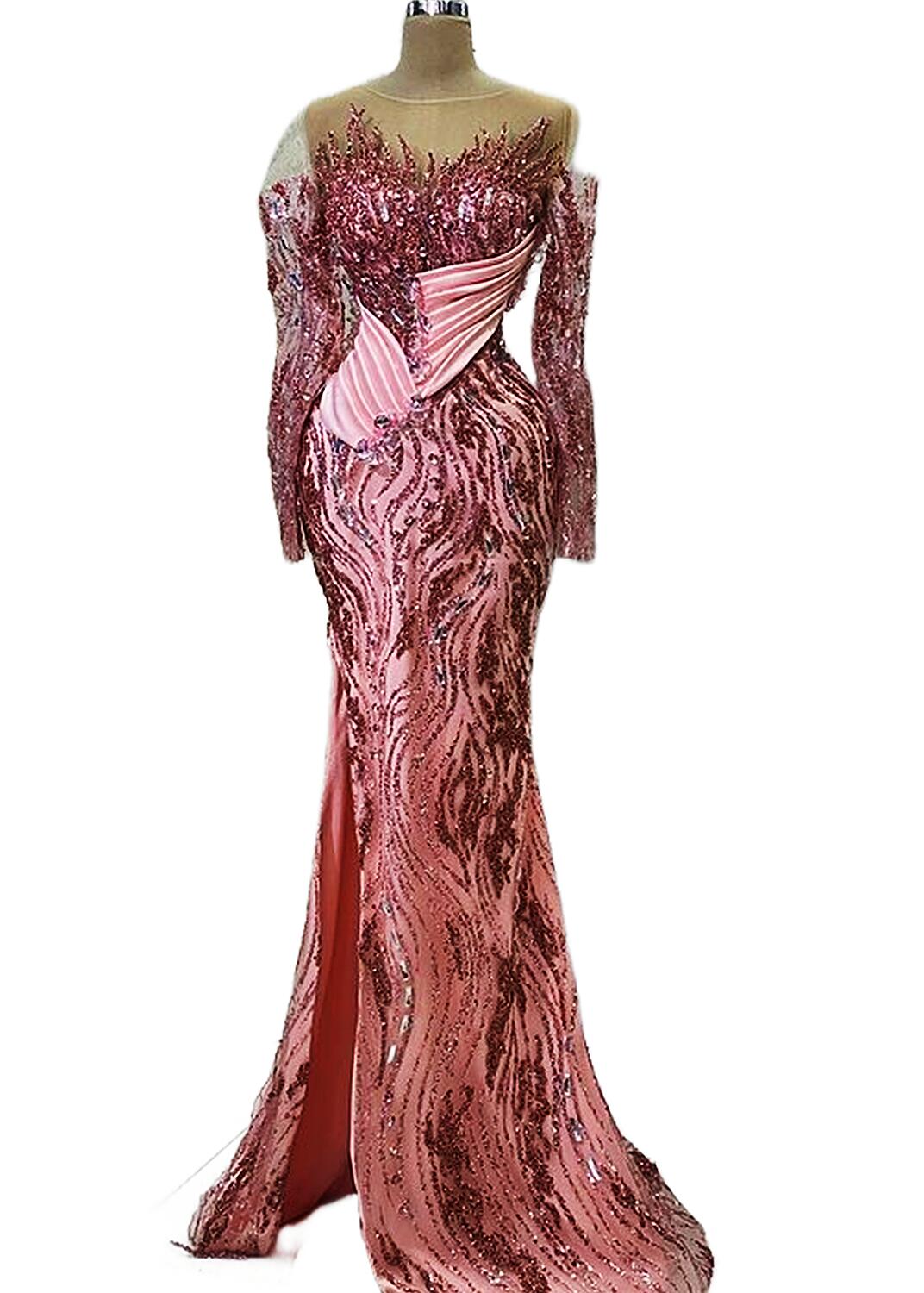 

Aso Ebi 2023 Arabic Pink Mermaid Prom Dress Beaded Crystals Evening Formal Party Second Reception Birthday Engagement Gowns Dresses Women Robe de Soiree SH0142, Silver