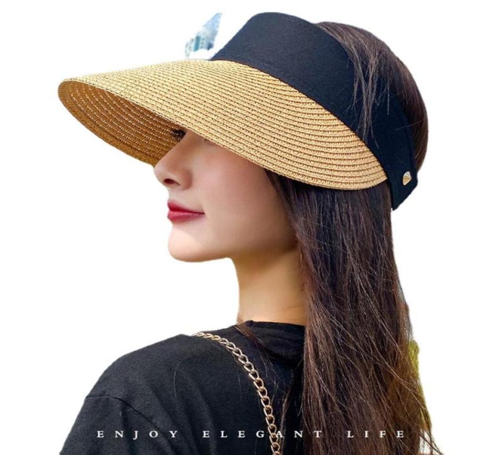 

Wide Brim Hats Magic Tape Panama Women Straw Hat Empty Top 2021 Women039s Summer Sun Protection Outdoor Sports Fishing Beach Ch9339884, Khaki