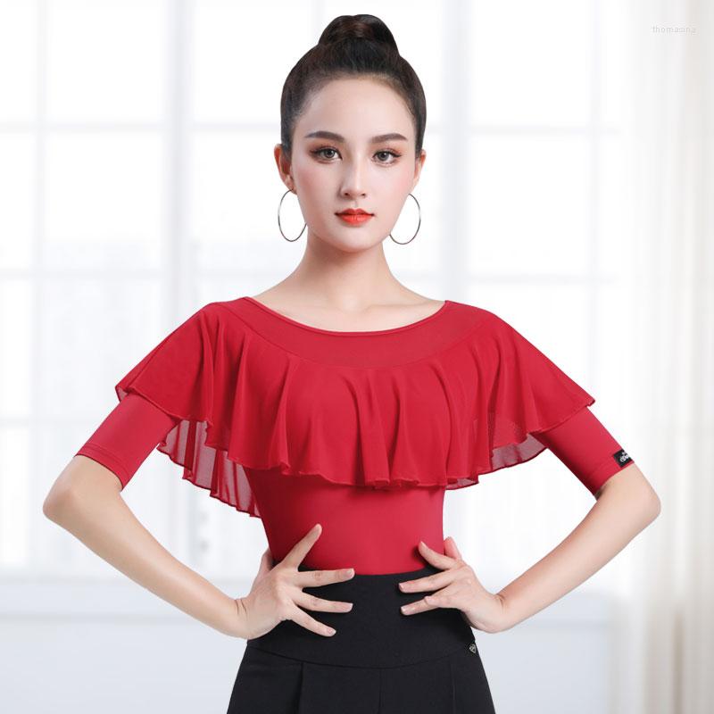 

Stage Wear Latin Dance Short Practice Clothes Top For Women Red Colour Samba Rumba Salsa Shirt Arrival 2023, As shown