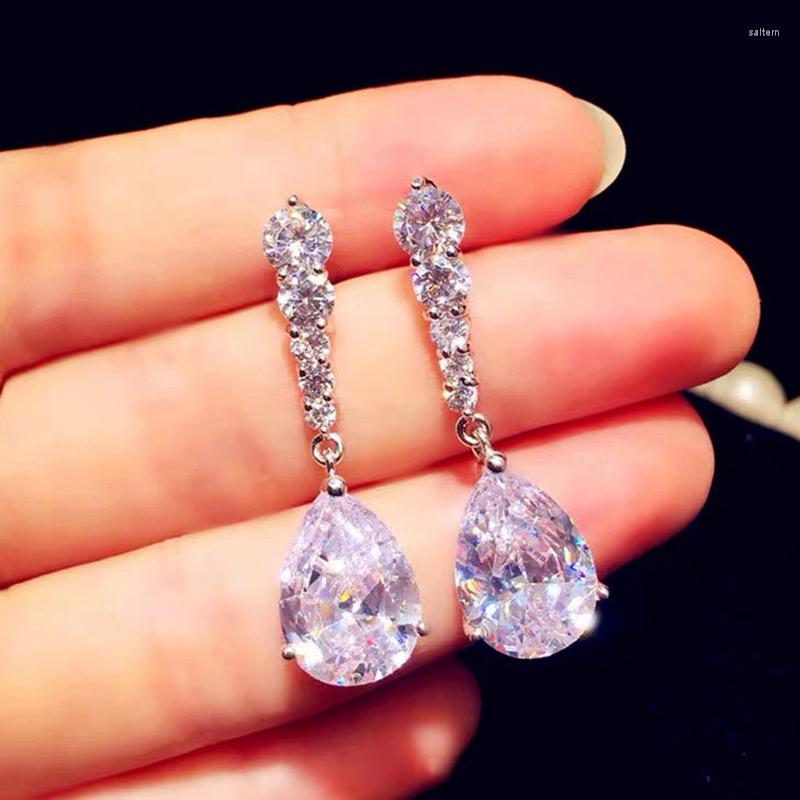 

Dangle Earrings Romantic Bridal Wedding Accessories Jewelry Exquisite Cubic Zircon Drop With Silver Color Party