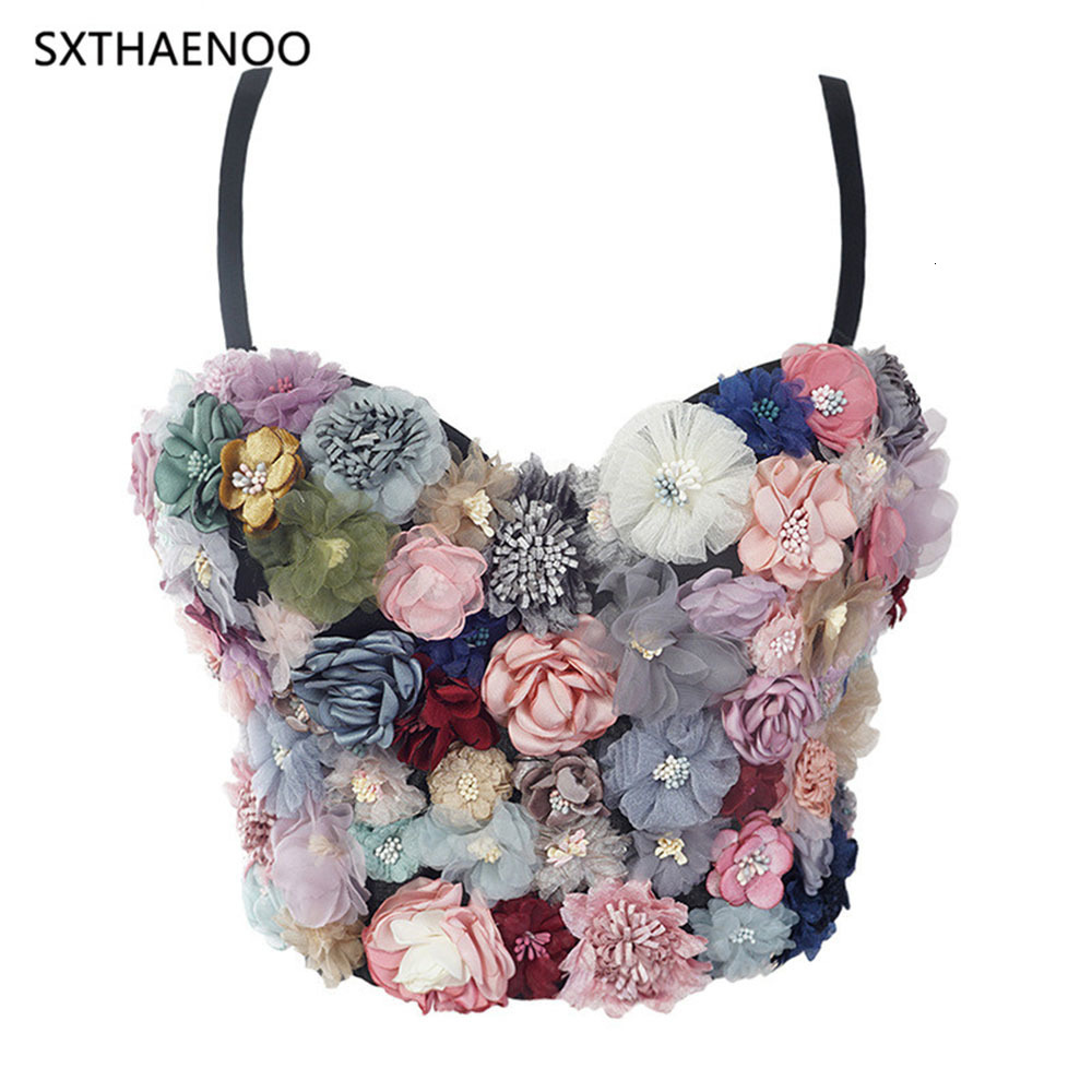 

Camisoles Tanks SXTHAENOO Sexy Charming Applique Floral Corselet's Bachelorette Bustier Bra Cropped Top Wedding Bralette Vest 230508, 155