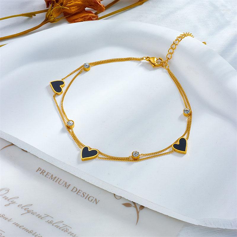 

Link Bracelets 316L Stainless Steel Fashion Cute Romantic Love Heart Bracelet For Women Drop Glaze Non-Fading Party Wrist Jewelry Gift