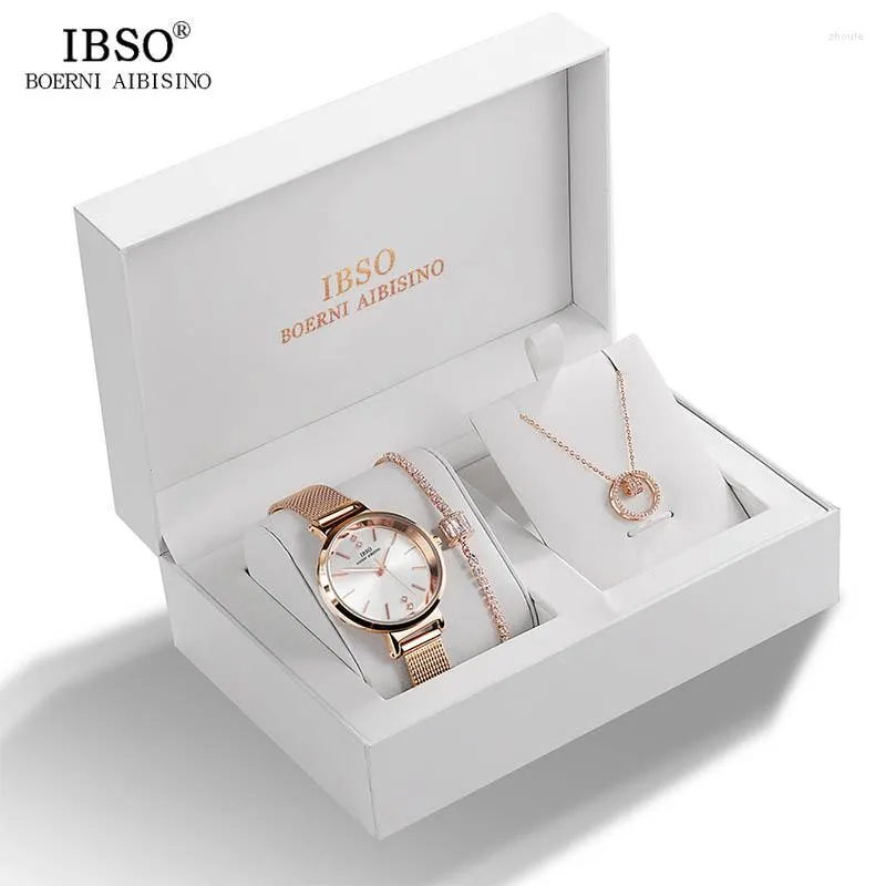 

Wristwatches IBSO Brand Crystal Design Women Watch Bracelet Necklace Set Female Jewelry Fashion Creative Quartz Lady's Gift, 8688-rg-ss-x004-x006